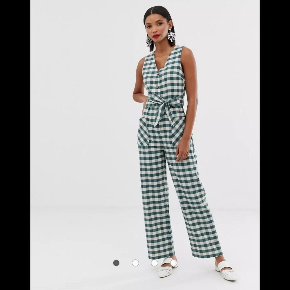 Mango Gingham Printed Jumpsuit in Green‎